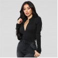 Women's V-neck long-sleeved zipper bodysuit slim jumpsuit
