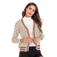 Sweater cardigan women's spring new women's color matching sweater coat plaid long sleeves loose outside
