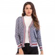 Sweater cardigan women's spring new women's color matching sweater coat plaid long sleeves loose outside