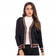 Sweater cardigan women's spring new women's color matching sweater coat plaid long sleeves loose outside