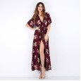 New Women's Dress Deep V-neck Multicolor Short Sleeve Chiffon Floral Beach Skirt Summer Vacation