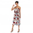 Women's printed fashion suspender dress new backless chiffon skirt