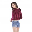 Spring new casual loose short section long sleeve loose hooded gauze short sweater T-shirt female