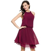 Women's New Waist Chiffon Vest Skirt Women's Off Shoulder Ruffle Dress