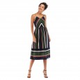 Spring and summer dress women's mid-length V-neck stripe color matching strap chiffon skirt