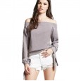 Women's t-shirt spring new sexy word collar long-sleeved t-shirt women's tops