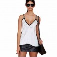 Black and white contrast color V-neck slit suspenders sexy strapless chiffon vest female summer