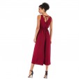 Summer new V-neck waist casual nine-point pants chiffon jumpsuit female wide legs