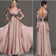 New fashion solid color deep v perspective halter dress feminine holiday lace stitching