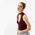 Summer new style hanging neck vest female summer solid color slim short-sleeved shirt T-shirt