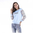 Sweater women spring and autumn plus velvet thick sleeves color matching personality round neck sweater new size sweater