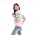Sweater women spring and autumn plus velvet thick sleeves color matching personality round neck sweater new size sweater