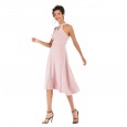 Summer pink hanging neck straps waist dress dress cutout long skirt