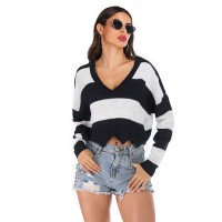 Autumn new sweater women wave side V-neck stripe loose sweater women