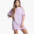 Summer new solid color women's T-shirt mid-length splicing short-sleeved top