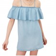 Summer women's ruffled word collar strapless sexy strap dress women