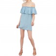 Summer women's ruffled word collar strapless sexy strap dress women
