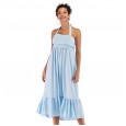 Women's solid color hanging neck ruffled skirt fashion temperament halter mid-length dress
