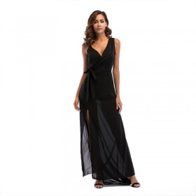 Temperament fairy skirt new chiffon dress V-neck split sling dress