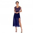 Women's sexy word collar party dress skirt lace mesh splicing dress