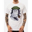 Men Monkey Printed Short Sleeve Crew Neck Cotton Cute T-Shirts - White S 