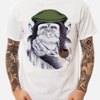 Men Monkey Printed Short Sleeve Crew Neck Cotton Cute T-Shirts - White S 