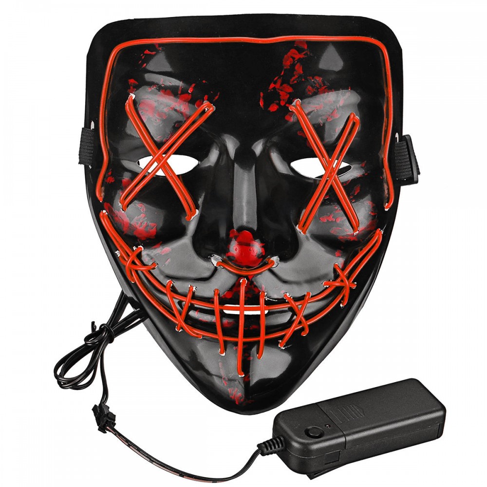 Halloween 4-Modes LED Light El Wire Mask Up Funny Mask The Purge Election Year Great Cosplay Mask -  Red