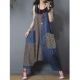 Leopard Print Patchwork Loose Causal Harem Jumpsuit - 3XL Black 