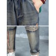 Cartoon Fish Patch Stripe Jeans For Women - Dark Blue M 
