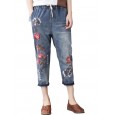 Vintage Embroidery Printed High Waist Casual Jeans For Women - Light Blue XL 