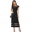 Hot sale women's round neck short sleeve mesh perspective solid color dress