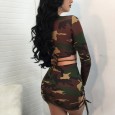 Sexy lace long sleeve camouflage two-piece suit