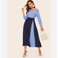 Women's striped stitching long dress women's summer