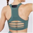 New back pocket sports bra shockproof horizontal stripe mesh splicing sports underwear yoga suit
