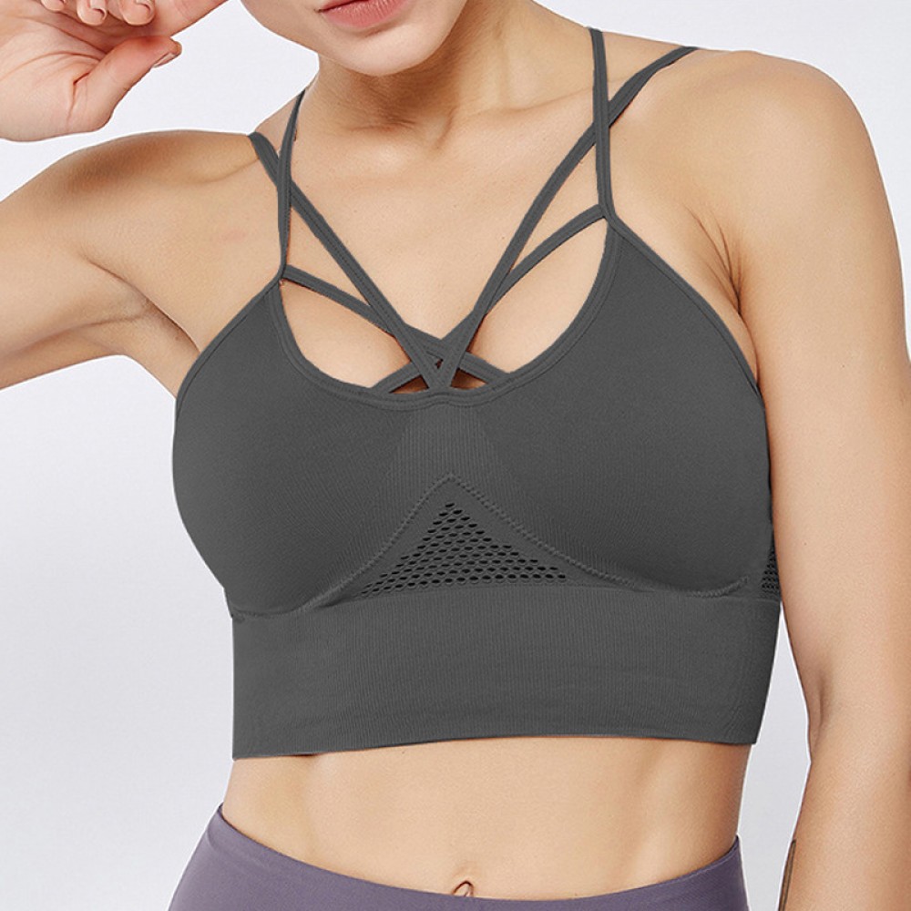New seamless sports bra lace beautiful back jacquard hollow sports underwear sexy high elastic yoga suit