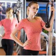 Ladies PRO Sports Fitness Yoga Training Skinny Elastic Quick-drying Short Sleeve Shirt Camo T-shirt Clothes 5003