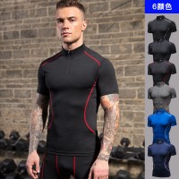 Men's stand collar fitness short-sleeved PRO training running elastic T-shirt sports quick-drying tight-fitting short sleeve 913