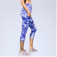 Women's printed high waist cropped pants oblique pocket fitness running yoga sports quick-drying tight-fitting pants 5035