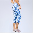 Women's printed high waist cropped pants oblique pocket fitness running yoga sports quick-drying tight-fitting pants 5035