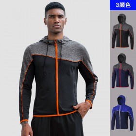 Men's autumn and winter loose sports jacket running leisure fitness clothes hooded training suit zipper long sleeve 91605