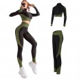 Seamless yoga suit suit women's autumn and winter new knitted hip elastic fitness sports yoga suit