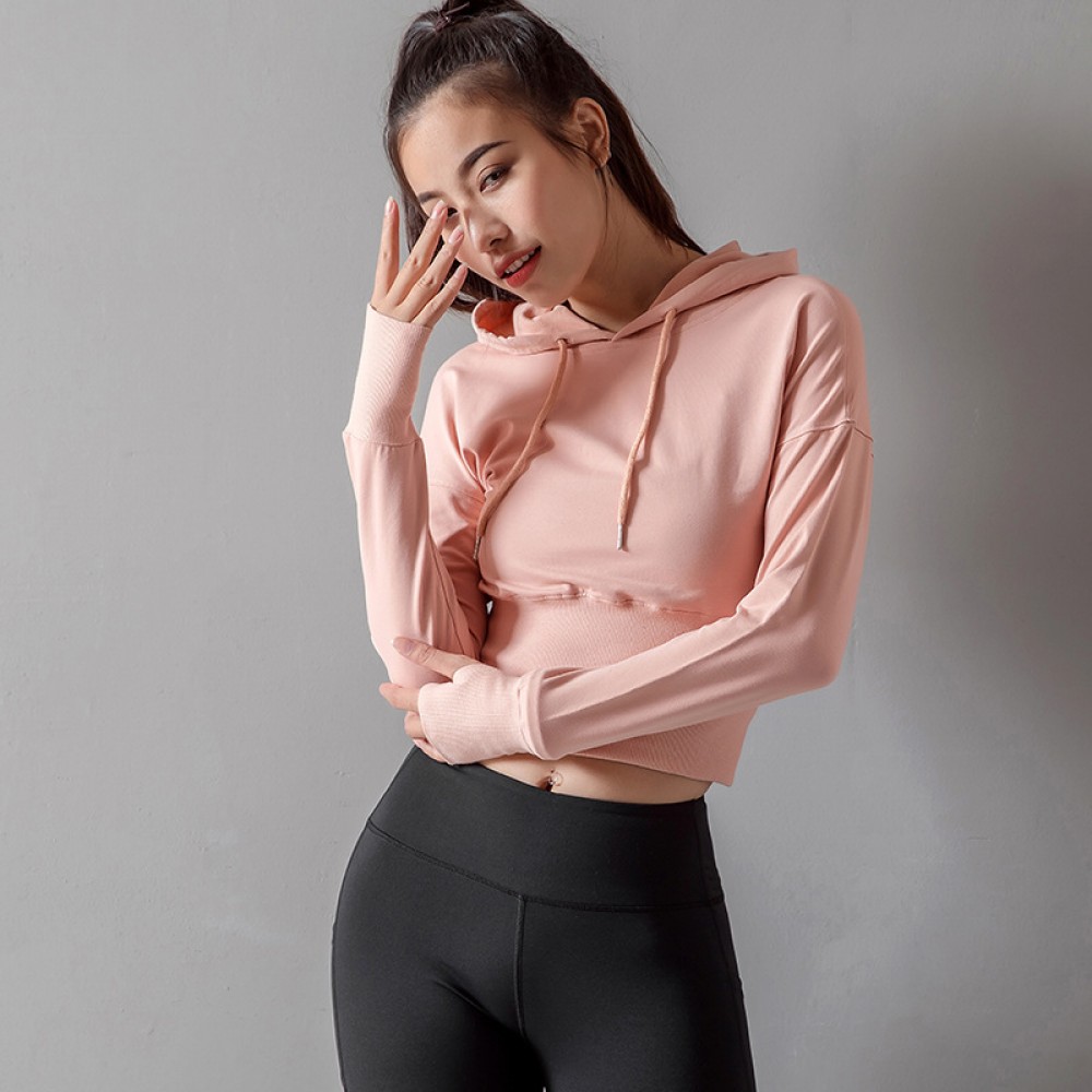 Amoy autumn and winter new hooded sports long-sleeved women's waist slimming sweater female yoga running fitness jacket