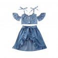 Children's clothing children's suit summer polka dot suspender jacket denim shorts short skirt three-piece suit