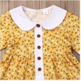 Children's skirt summer new product doll collar floral short-sleeved single-breasted dress