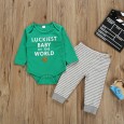 Baby autumn new product green long-sleeved triangle khaki female baby striped trousers children's two-piece suit