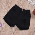 Infant and children's clothing girls round neck flying sleeves alphabet print top black denim shorts two-piece set
