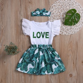 Children's skirt summer new products small children girls little flying sleeves letter printed tops banana leaf short skirt three-piece suit