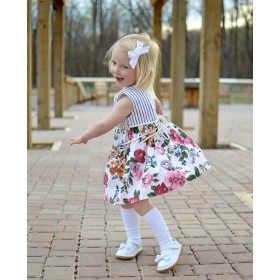 Children's skirt summer new small and medium-sized children's sleeveless striped rose dress