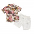 Children's clothing summer children's suit boy retro flower shirt white shorts two-piece set