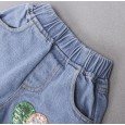 Children's clothing summer new girl trumpet sleeve letters yellow shirt balloon jeans hair accessories girls suit